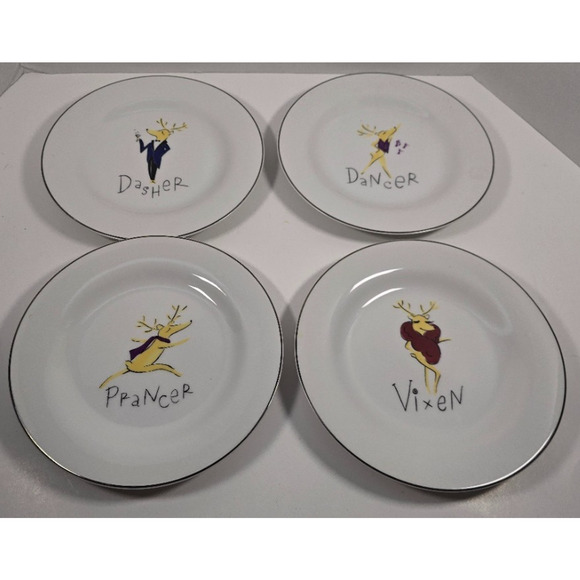 Pottery Barn Santa's Reindeer Appetizer Plates-Set of 4-6.5”-Gently Used - Picture 1 of 3